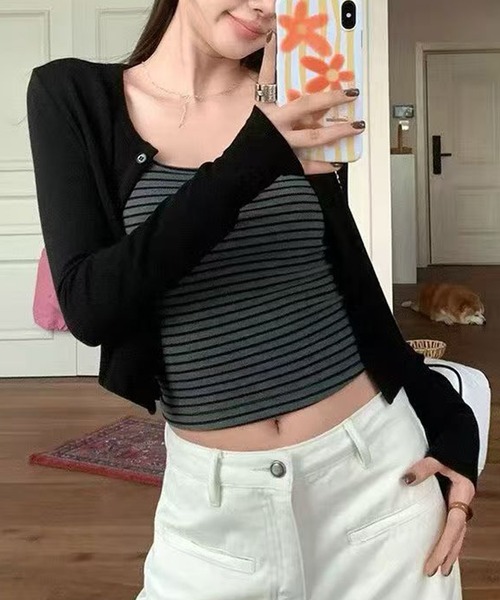 Chiina（チーナ）の「Chiina /【お得なセットアイテム】　クロップドカーディガン＆キャミソールセット（カーディガン/ボレロ・レディース・イエロー/パープル/ライトブルー・FREE）」の10枚目の写真