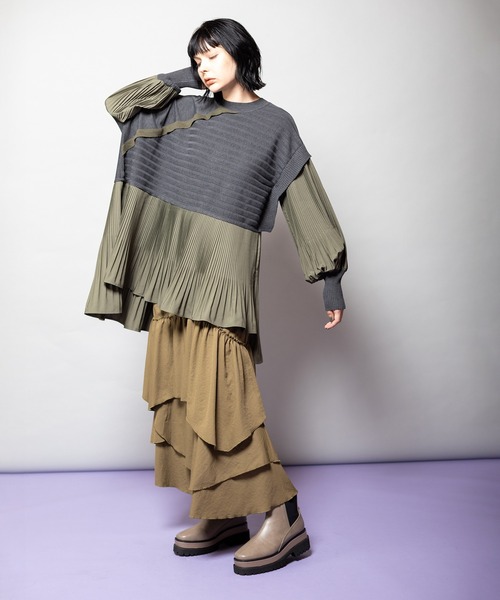 OSMOSIS（オズモーシス）の「プリーツ切替ニットプルオーバー（ニット/セーター・レディース・ダークグレー/ライトグレー/ブラック・ONE SIZE）」の21枚目の写真