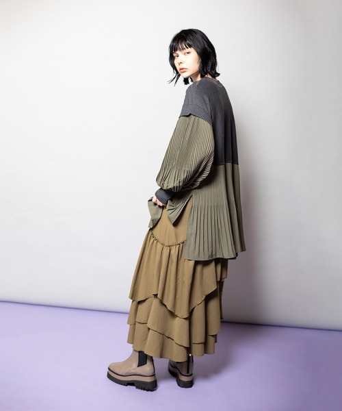 OSMOSIS（オズモーシス）の「プリーツ切替ニットプルオーバー（ニット/セーター・レディース・ダークグレー/ライトグレー/ブラック・ONE SIZE）」の16枚目の写真