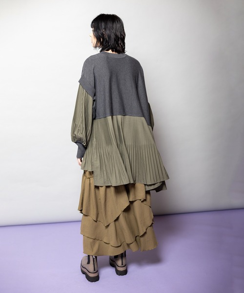 プリーツ切替ニットプルオーバー（ニット/セーター）｜OSMOSIS