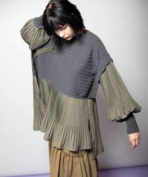 OSMOSIS（オズモーシス）の「プリーツ切替ニットプルオーバー（ニット/セーター・レディース・ダークグレー/ライトグレー/ブラック・ONE SIZE）」の22枚目の写真