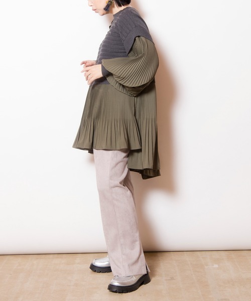 プリーツ切替ニットプルオーバー（ニット/セーター）｜OSMOSIS