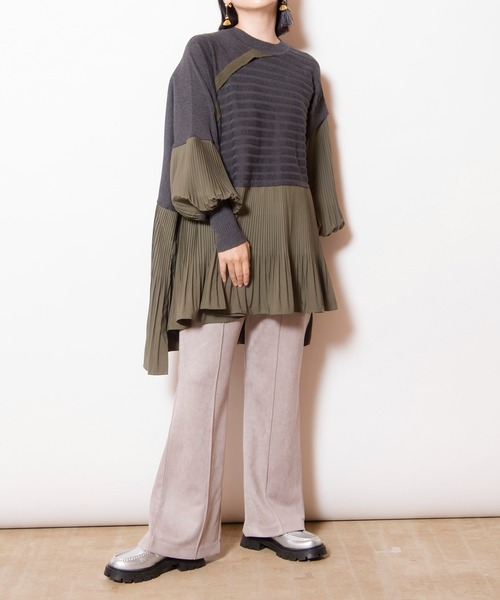 プリーツ切替ニットプルオーバー（ニット/セーター）｜OSMOSIS