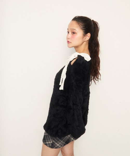 Nadana(ナダナ)の「肩レースリボンシャギーニットPO(ニット/セーター・レディース・ブラック/ホワイト/パープル・FREE)」の13枚目の写真