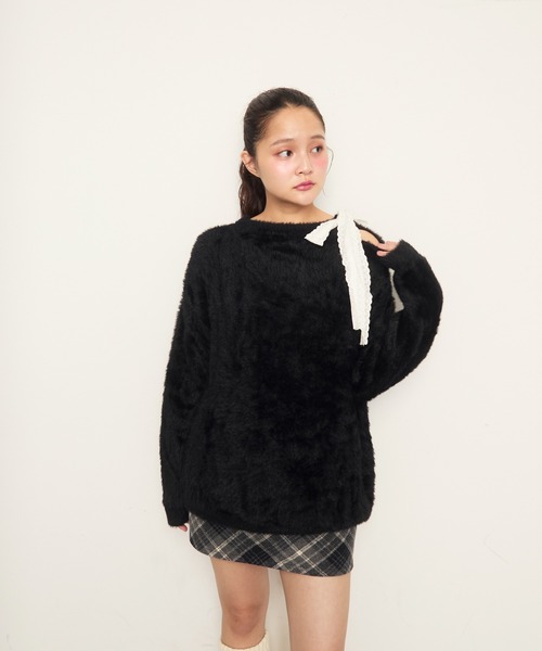 Nadana(ナダナ)の「肩レースリボンシャギーニットPO(ニット/セーター・レディース・ブラック/ホワイト/パープル・FREE)」の15枚目の写真