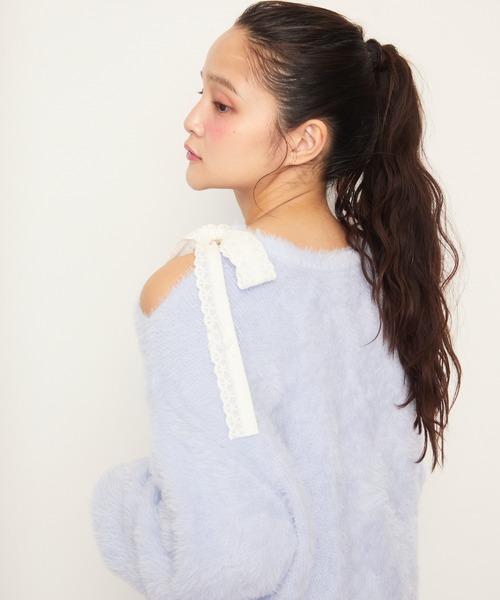 Nadana(ナダナ)の「肩レースリボンシャギーニットPO(ニット/セーター・レディース・ブラック/ホワイト/パープル・FREE)」の9枚目の写真