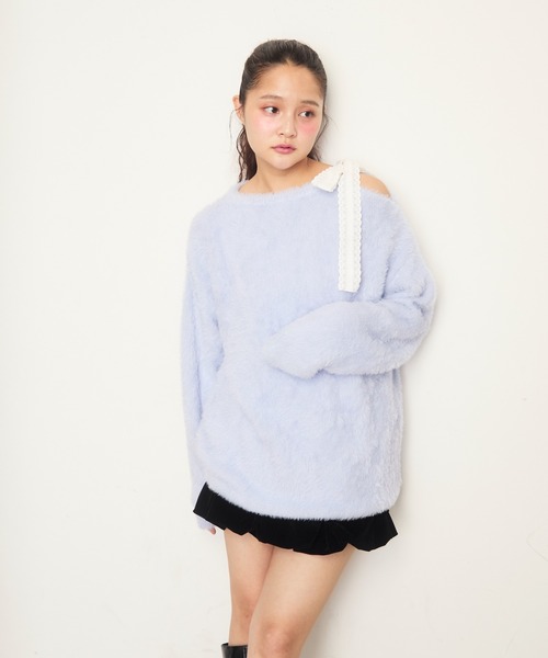 Nadana(ナダナ)の「肩レースリボンシャギーニットPO(ニット/セーター・レディース・ブラック/ホワイト/パープル・FREE)」の10枚目の写真