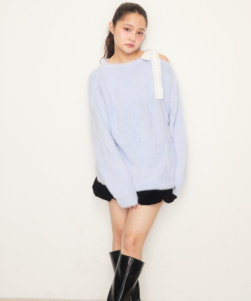 Nadana(ナダナ)の「肩レースリボンシャギーニットPO(ニット/セーター・レディース・ブラック/ホワイト/パープル・FREE)」の11枚目の写真