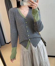 配色アクセント付きカーディガン