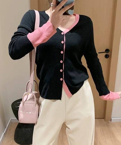 ONEP STAR（ワンピスター）の「配色アクセント付きカーディガン（カーディガン/ボレロ・レディース・ブラック/ネイビー/グレー/ベージュ・FREE）」の15枚目の写真