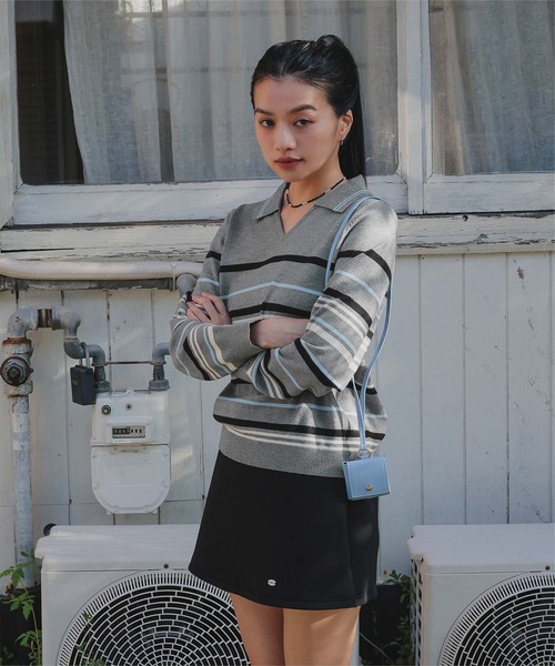 miette(ミエット)の「スキッパーマルチボーダーニット(ニット/セーター・レディース・グレー/ブラウン/ネイビー・M/S)」の8枚目の写真