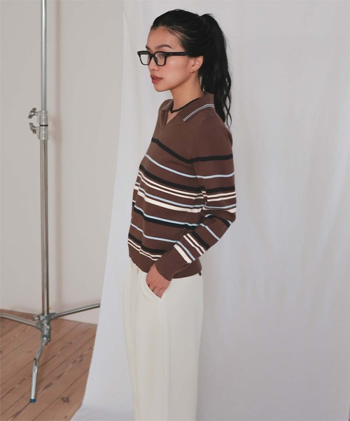 miette(ミエット)の「スキッパーマルチボーダーニット(ニット/セーター・レディース・グレー/ブラウン/ネイビー・M/S)」の14枚目の写真