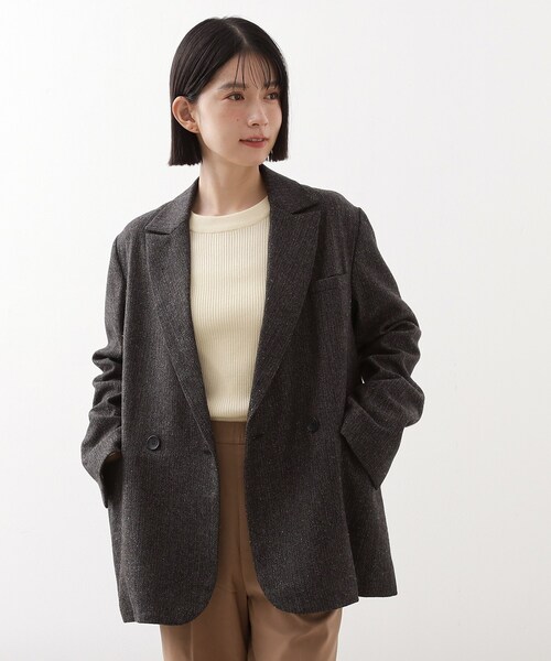 THE SHOP TK （ザ ショップ ティーケー ）の「【洗えるアウター】ヘリンボーン＆チェック柄ジャケット（テーラードジャケット・レディース・ダークブラウン系3/ベージュ系1・12/13）」の3枚目の写真