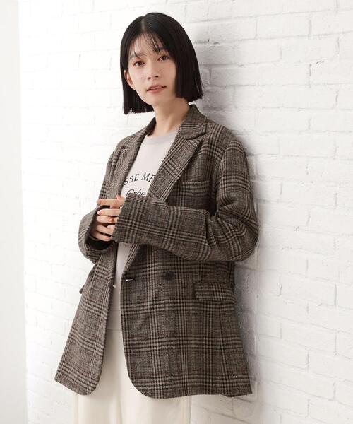 THE SHOP TK （ザ ショップ ティーケー ）の「【洗えるアウター】ヘリンボーン＆チェック柄ジャケット（テーラードジャケット・レディース・ダークブラウン系3/ベージュ系1・12/13）」の4枚目の写真