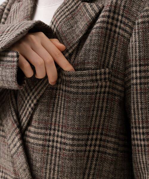 THE SHOP TK （ザ ショップ ティーケー ）の「【洗えるアウター】ヘリンボーン＆チェック柄ジャケット（テーラードジャケット・レディース・ダークブラウン系3/ベージュ系1・12/13）」の7枚目の写真