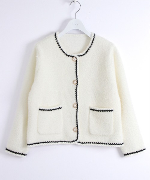STAY MOTION（ステイモーション）の「パールボタンカーディガン［韓国ファッション フェミニン 上品］≪AW新作≫（カーディガン/ボレロ・レディース・ブラック/オフホワイト・F）」の9枚目の写真