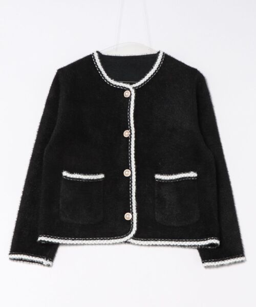 STAY MOTION（ステイモーション）の「パールボタンカーディガン［韓国ファッション フェミニン 上品］≪AW新作≫（カーディガン/ボレロ・レディース・ブラック/オフホワイト・F）」の8枚目の写真