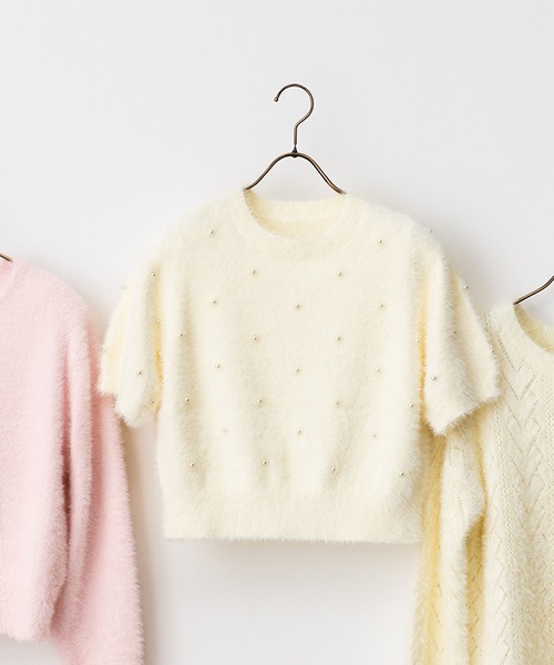 STRAWBERRY-FIELDS（ストロベリーフィールズ）の「メルティーシャギー_パールシャギーニットプルオーバー（ニット/セーター・レディース・オフホワイト/ライトグレー・2）」の2枚目の写真