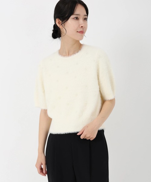 STRAWBERRY-FIELDS（ストロベリーフィールズ）の「メルティーシャギー_パールシャギーニットプルオーバー（ニット/セーター・レディース・オフホワイト/ライトグレー・2）」の4枚目の写真