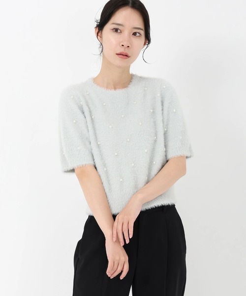 STRAWBERRY-FIELDS（ストロベリーフィールズ）の「メルティーシャギー_パールシャギーニットプルオーバー（ニット/セーター・レディース・オフホワイト/ライトグレー・2）」の5枚目の写真