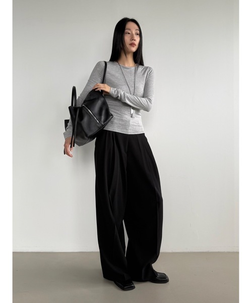 Didot.showroom（ディドット ショールーム）の「ツータックワイドスラックス（スラックス・レディース・ブラック/チャコール/ベージュ/ブラウン・S/M）」の14枚目の写真