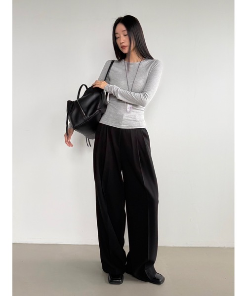 Didot.showroom（ディドット ショールーム）の「ツータックワイドスラックス（スラックス・レディース・ブラック/チャコール/ベージュ/ブラウン・S/M）」の16枚目の写真