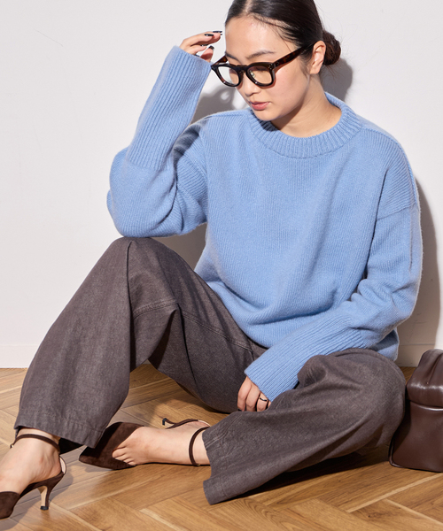 ISLAND TIDES（アイランドタイド）の「《追加》別注【ISLAND TIDES/アイランドタイド】ラムズウールC/N（ニット/セーター・レディース・ネイビー/サックスブルー/グリーン・34）」の3枚目の写真