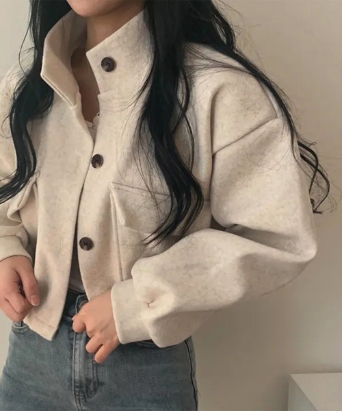 Miniministore（ミニミニストア）の「ショート丈ジャケット レディース 無地（ブルゾン・レディース・アイボリー/カーキ/ブラック/グレー・FREE）」の2枚目の写真