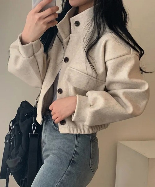 Miniministore（ミニミニストア）の「ショート丈ジャケット レディース 無地（ブルゾン・レディース・アイボリー/カーキ/ブラック/グレー・FREE）」の6枚目の写真