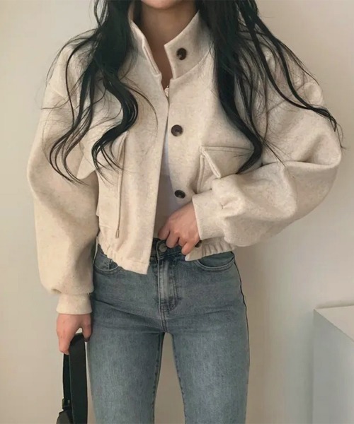 Miniministore（ミニミニストア）の「ショート丈ジャケット レディース 無地（ブルゾン・レディース・アイボリー/カーキ/ブラック/グレー・FREE）」の7枚目の写真