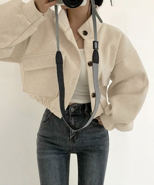 Miniministore（ミニミニストア）の「ショート丈ジャケット レディース 無地（ブルゾン・レディース・アイボリー/カーキ/ブラック/グレー・FREE）」の9枚目の写真