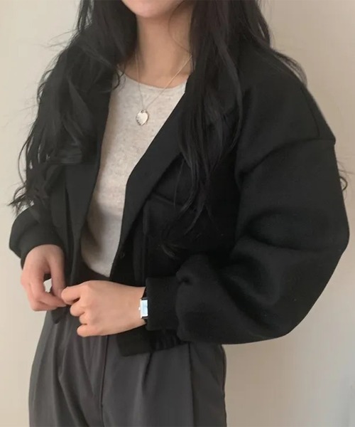 Miniministore（ミニミニストア）の「ショート丈ジャケット レディース 無地（ブルゾン・レディース・アイボリー/カーキ/ブラック/グレー・FREE）」の11枚目の写真