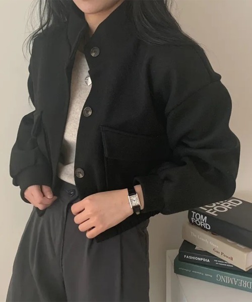 Miniministore（ミニミニストア）の「ショート丈ジャケット レディース 無地（ブルゾン・レディース・アイボリー/カーキ/ブラック/グレー・FREE）」の12枚目の写真