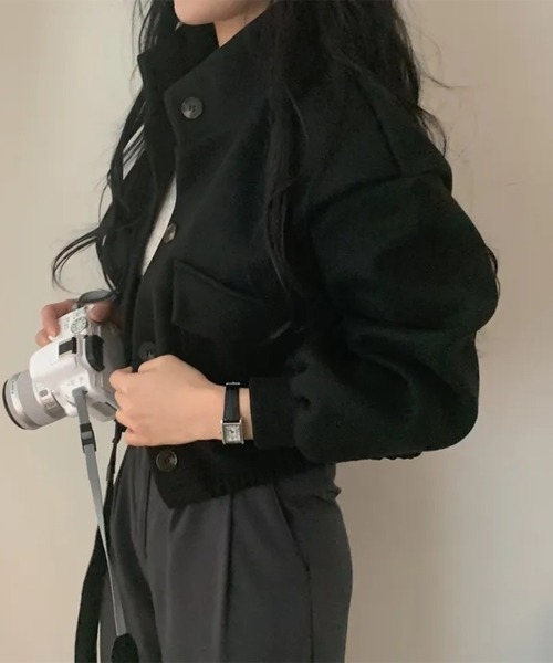 Miniministore（ミニミニストア）の「ショート丈ジャケット レディース 無地（ブルゾン・レディース・アイボリー/カーキ/ブラック/グレー・FREE）」の13枚目の写真