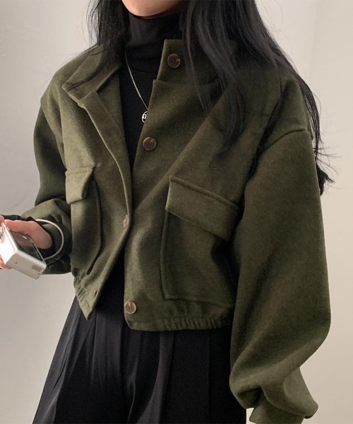 Miniministore（ミニミニストア）の「ショート丈ジャケット レディース 無地（ブルゾン・レディース・アイボリー/カーキ/ブラック/グレー・FREE）」の22枚目の写真