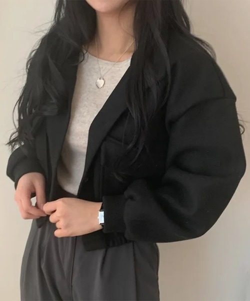 Miniministore(ミニミニストア)の「ショート丈ジャケット レディース 無地(ブルゾン・レディース・アイボリー/カーキ/ブラック/グレー/パープル・FREE)」の12枚目の写真