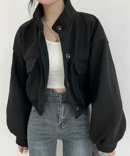 Miniministore(ミニミニストア)の「ショート丈ジャケット レディース 無地(ブルゾン・レディース・アイボリー/カーキ/ブラック/グレー/パープル・FREE)」の16枚目の写真