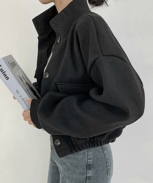 Miniministore(ミニミニストア)の「ショート丈ジャケット レディース 無地(ブルゾン・レディース・アイボリー/カーキ/ブラック/グレー/パープル・FREE)」の17枚目の写真