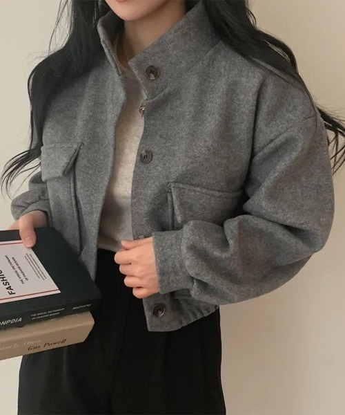 Miniministore(ミニミニストア)の「ショート丈ジャケット レディース 無地(ブルゾン・レディース・アイボリー/カーキ/ブラック/グレー/パープル・FREE)」の18枚目の写真