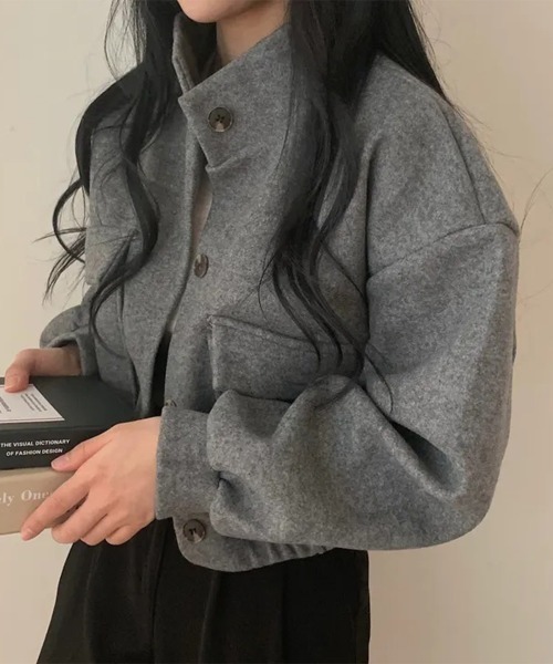 Miniministore(ミニミニストア)の「ショート丈ジャケット レディース 無地(ブルゾン・レディース・アイボリー/カーキ/ブラック/グレー/パープル・FREE)」の19枚目の写真