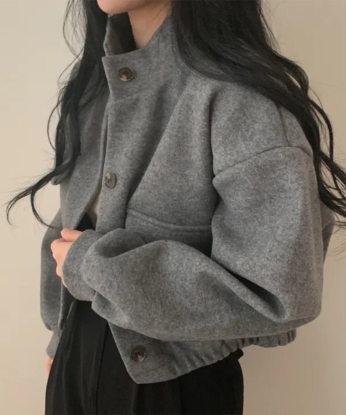 Miniministore(ミニミニストア)の「ショート丈ジャケット レディース 無地(ブルゾン・レディース・アイボリー/カーキ/ブラック/グレー/パープル・FREE)」の20枚目の写真
