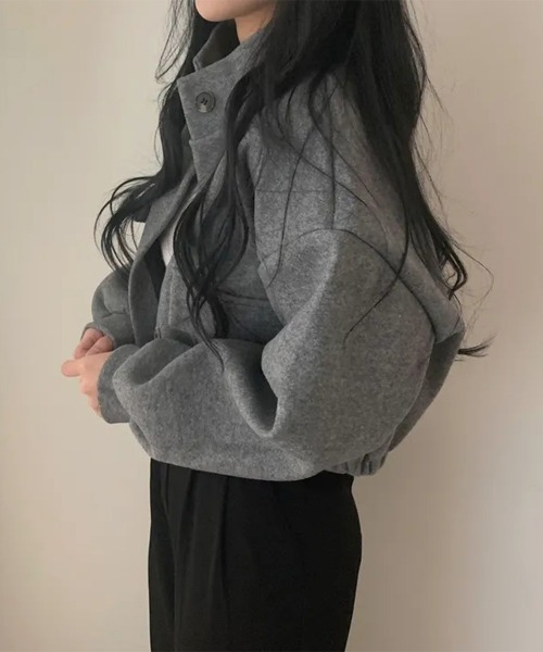 Miniministore(ミニミニストア)の「ショート丈ジャケット レディース 無地(ブルゾン・レディース・アイボリー/カーキ/ブラック/グレー/パープル・FREE)」の21枚目の写真