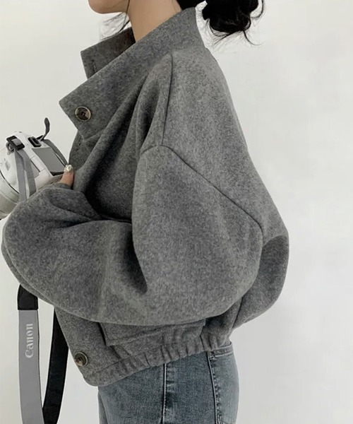 Miniministore(ミニミニストア)の「ショート丈ジャケット レディース 無地(ブルゾン・レディース・アイボリー/カーキ/ブラック/グレー/パープル・FREE)」の22枚目の写真