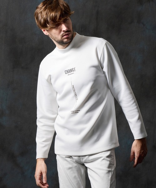 nicocl ストレッチポンチジェルプリントモックネックプルオーバー（Tシャツ