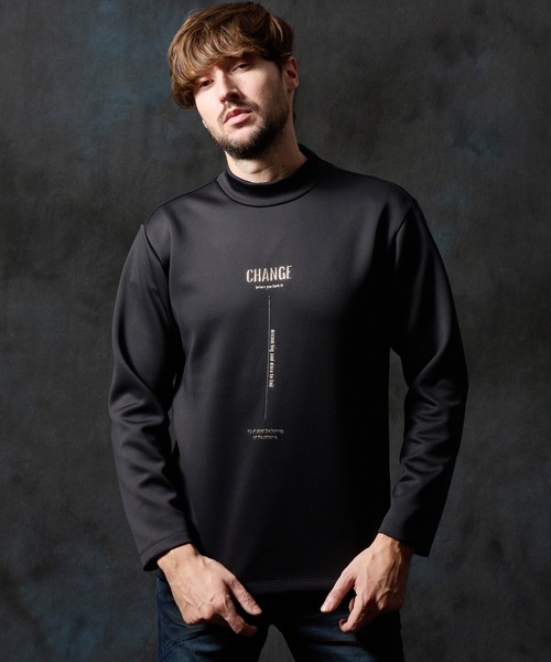 ストレッチポンチジェルプリントモックネックプルオーバー（Tシャツ