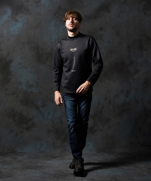 ストレッチポンチジェルプリントモックネックプルオーバー（Tシャツ