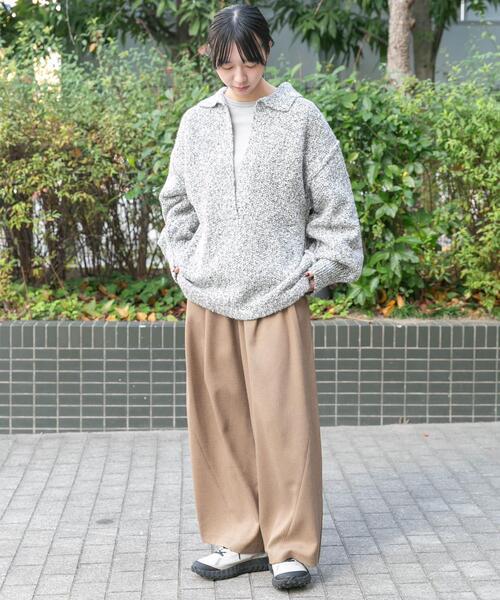 EKAL（エカル）の「鹿子編みスキッパー衿ニット（ニット/セーター・レディース・ベージュ/チャコールグレー/グレー・ONE）」の7枚目の写真