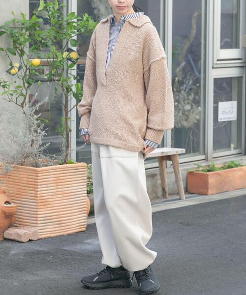 EKAL（エカル）の「鹿子編みスキッパー衿ニット（ニット/セーター・レディース・ベージュ/チャコールグレー/グレー・ONE）」の15枚目の写真