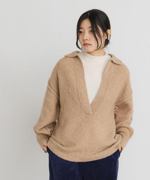 EKAL（エカル）の「鹿子編みスキッパー衿ニット（ニット/セーター・レディース・ベージュ/チャコールグレー/グレー・ONE）」の17枚目の写真