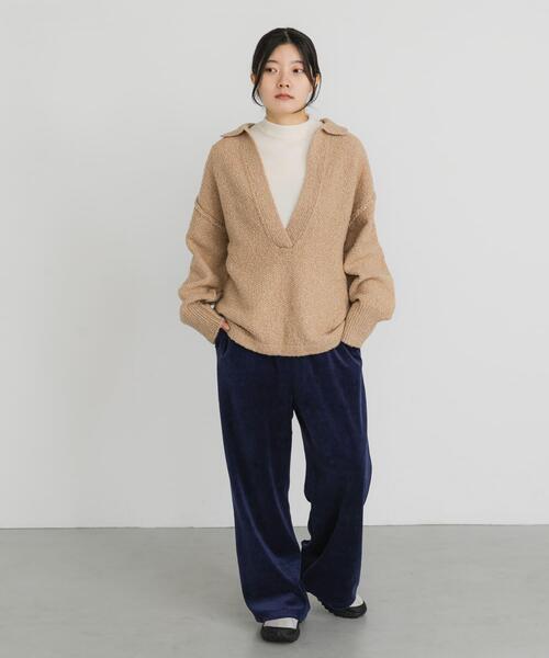 EKAL（エカル）の「鹿子編みスキッパー衿ニット（ニット/セーター・レディース・ベージュ/チャコールグレー/グレー・ONE）」の19枚目の写真